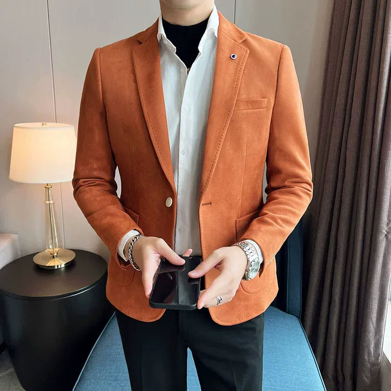 Suit Coat Men's Slim Fit Deerskin Velvet Elegant Luxury Blazer