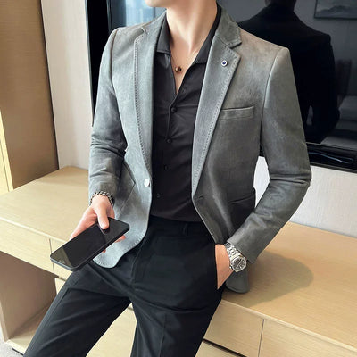 Suit Coat Men's Slim Fit Deerskin Velvet Elegant Luxury Blazer